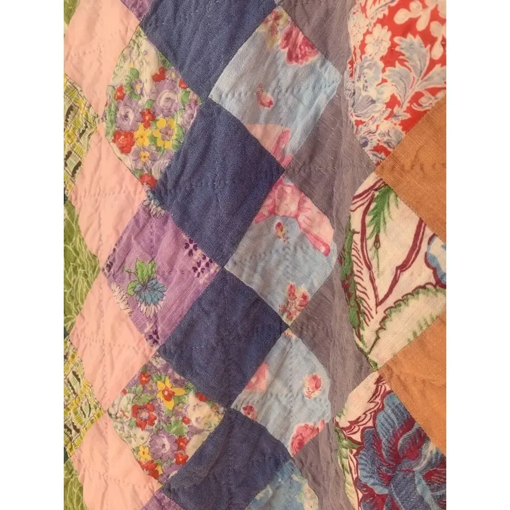 Vintage 30's 40 Trip Around the World Quilt Hand Quilted Summer Weight Beauty